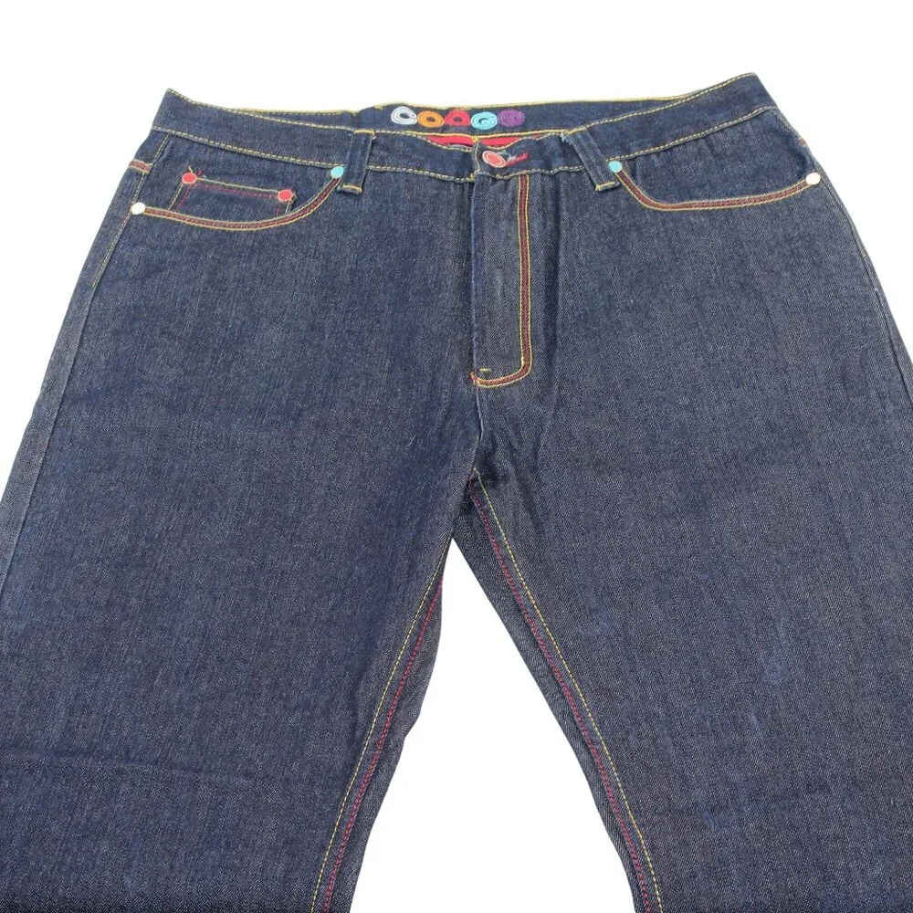 Vintage COOGI Sz 40X32 Y2K Embroidered Rainbow Colors Dk Wash Straight Leg Jeans - Picture 5 of 16